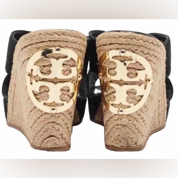 Tory Burch Kristen Black Suede Slip On Wedge Espadrilles Heels Size 9.5 MINT - Picture 6 of 16